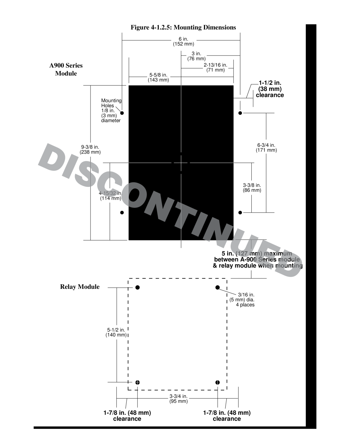 Murphy Series A900 manual 1.2.5 Mounting Dimensions, A900 Series, Relay Module, 1-1/2 in, 38 mm, 5 in. 127 mm maximum 