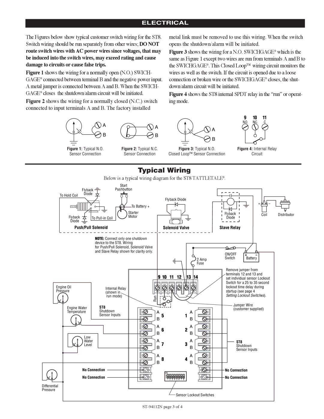 Murphy specifications Typical Wiring, Electrical, Below is a typical wiring diagram for the ST8 Tattletale 