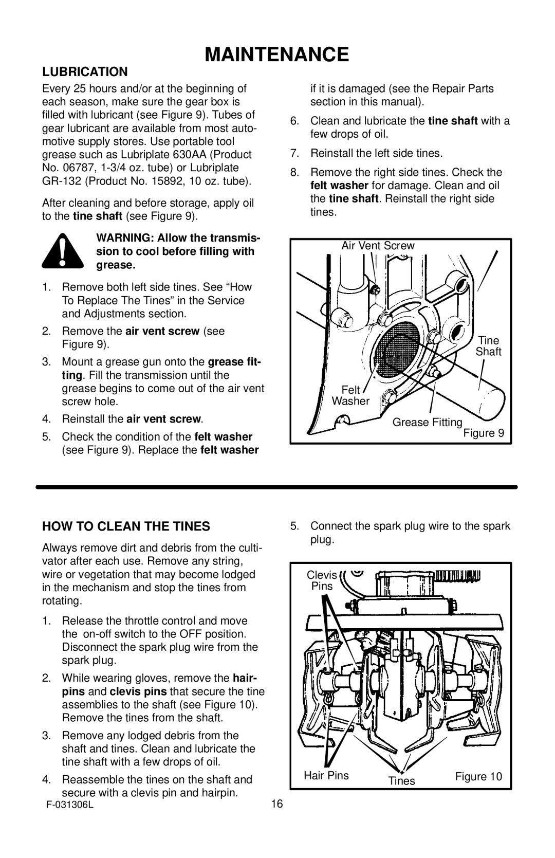 Murray 11052x4D manual Lubrication, Remove the air vent screw see Figure 