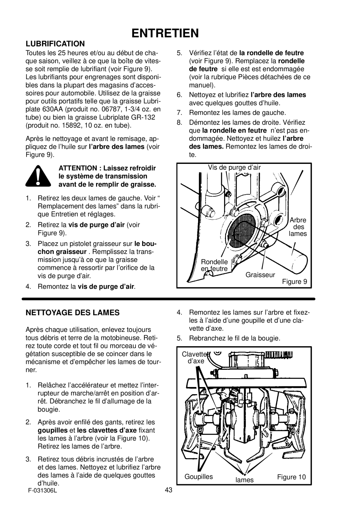 Murray 11052x4D manual Retirez la vis de purge d’air voir Figure, Remontez la vis de purge d’air 