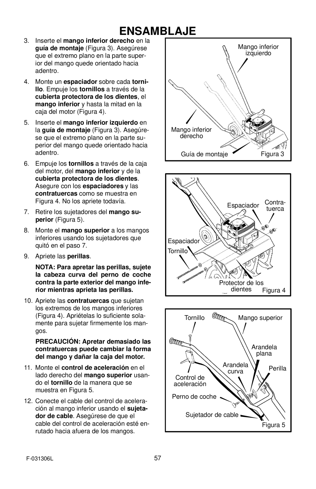 Murray 11052x4D manual Espaciador Contra- tuerca Tornillo 