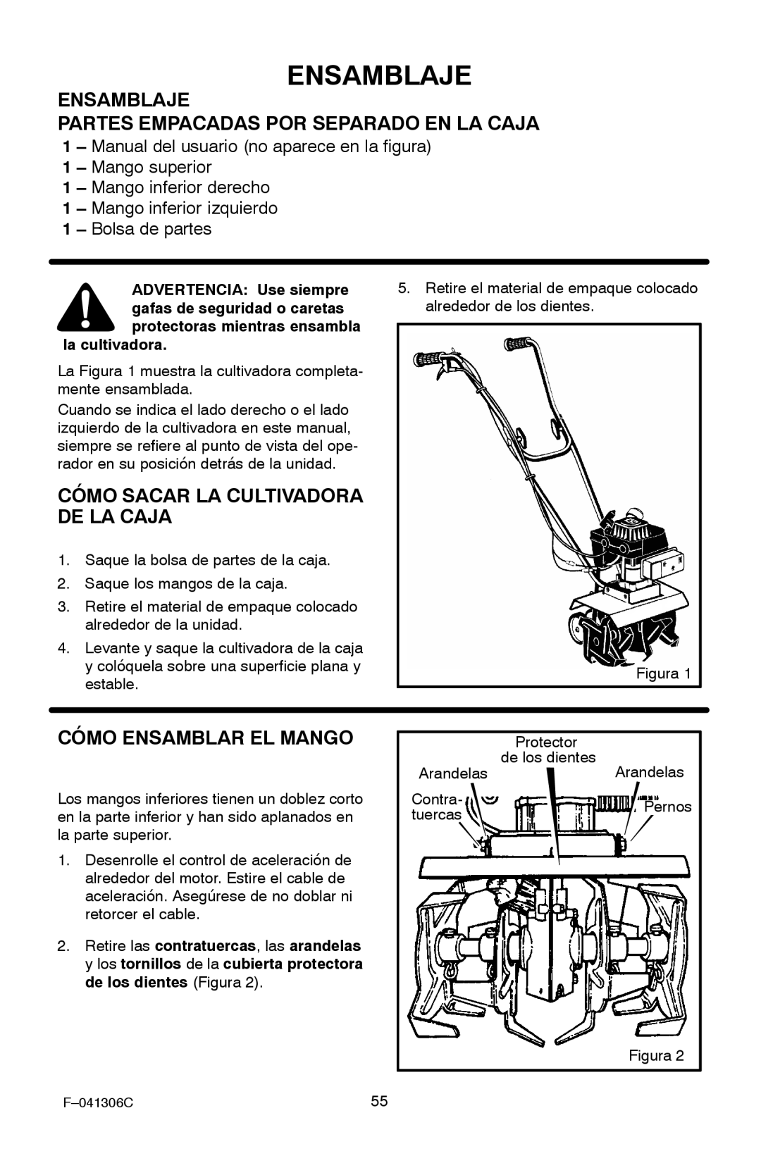 Murray 11052x4NC manual Ensamblaje Partes Empacadas POR Separado EN LA Caja, Cómo Sacar LA Cultivadora DE LA Caja 