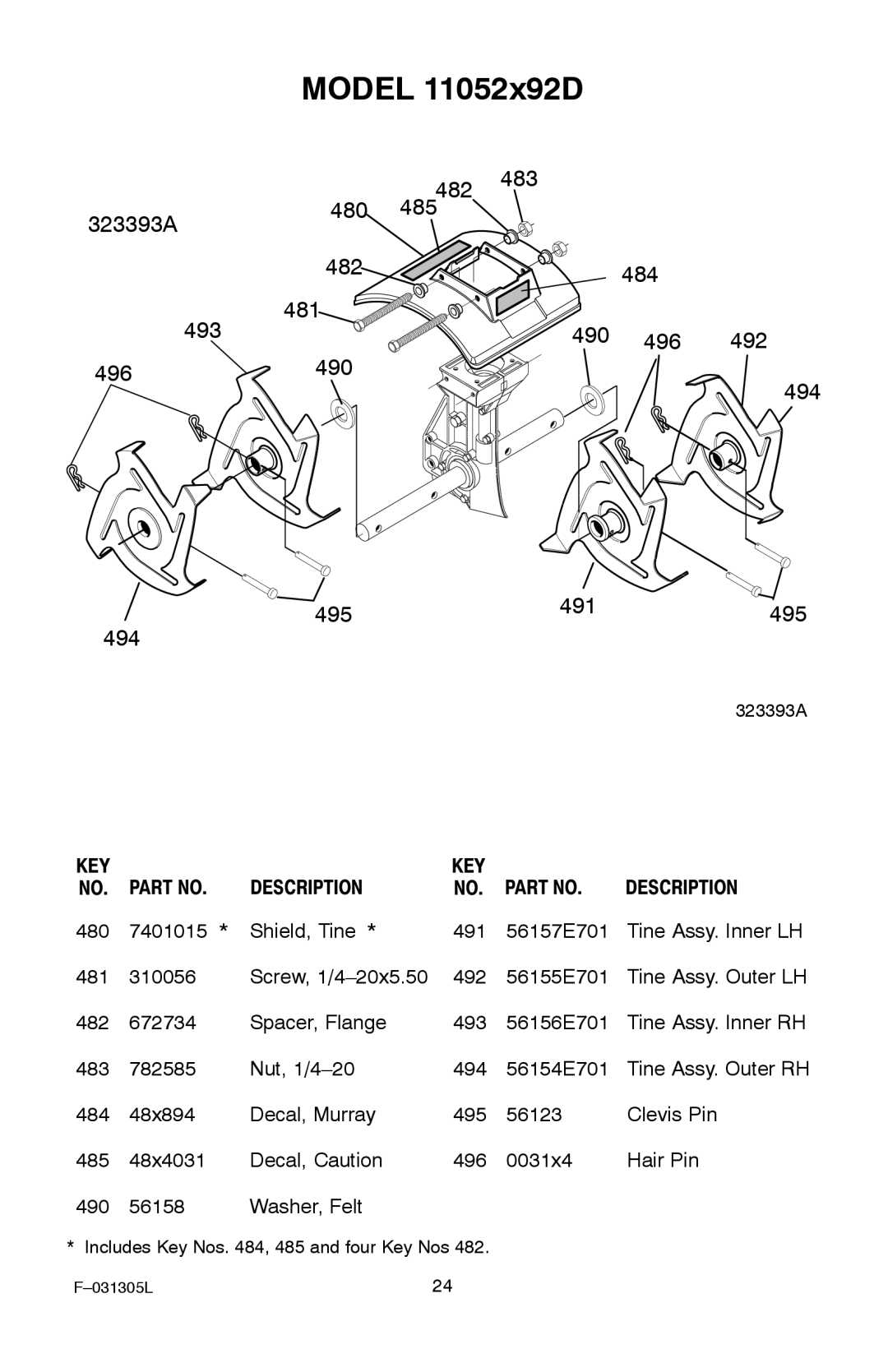 Murray 11052x92D manual 485 483 323393A 480 482 484 493 481 490 496 492 494 495 491 