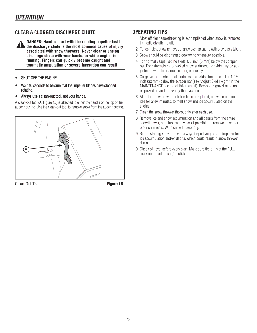 Murray 1695720, 1737921 manual Clear a Clogged Discharge Chute, Operating Tips 