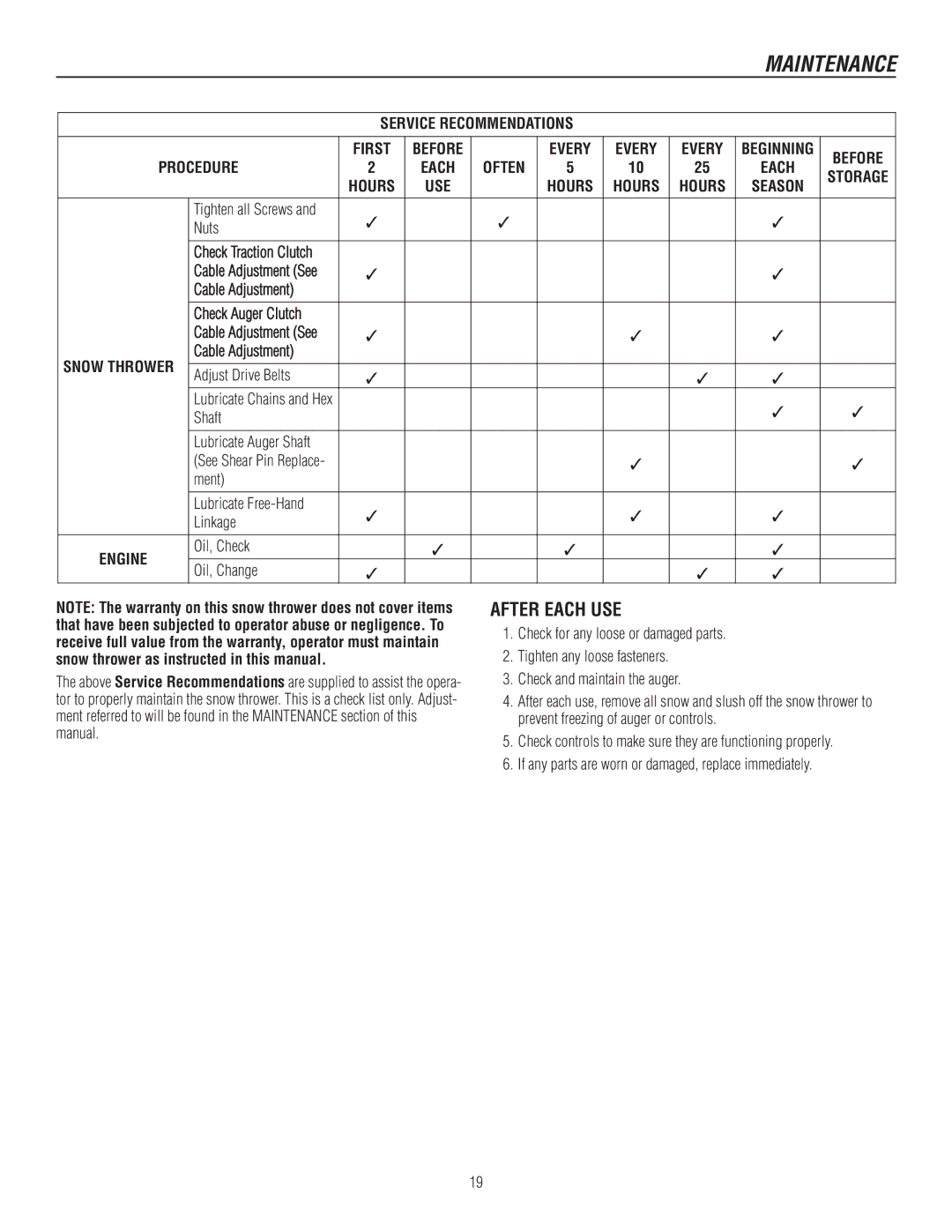 Murray 1737921, 1695720 manual After Each USE, Cable Adjustment 