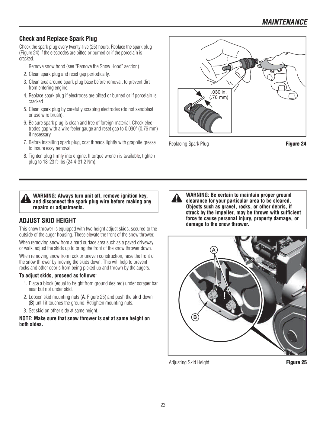 Murray 1737921, 1695720 manual Adjust Skid Height, Adjusting Skid Height 