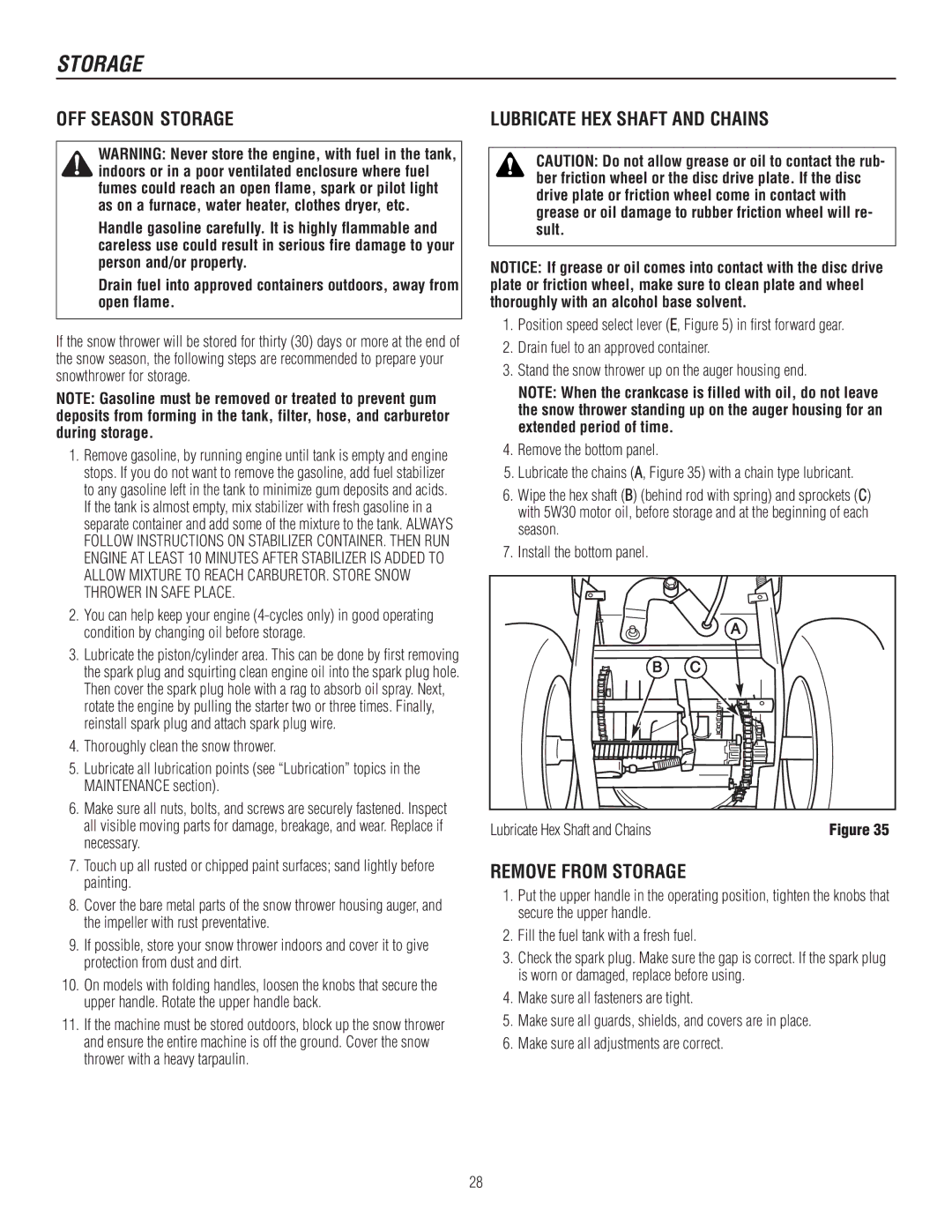 Murray 1695720, 1737921 manual OFF Season Storage, Remove from Storage 