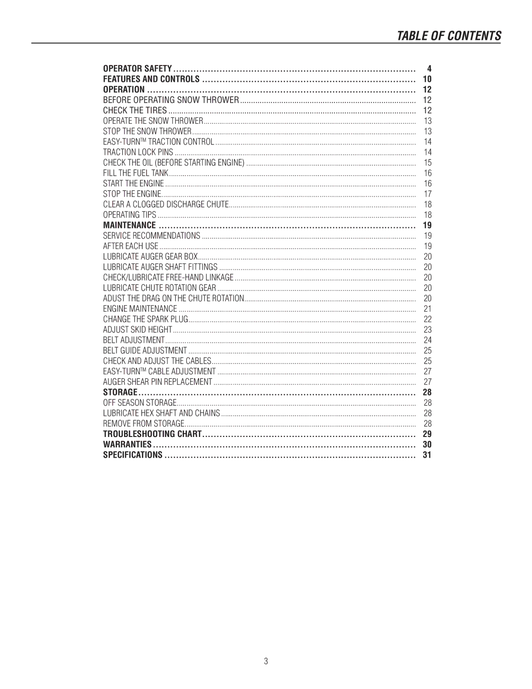 Murray 1737921, 1695720 manual Table of Contents 