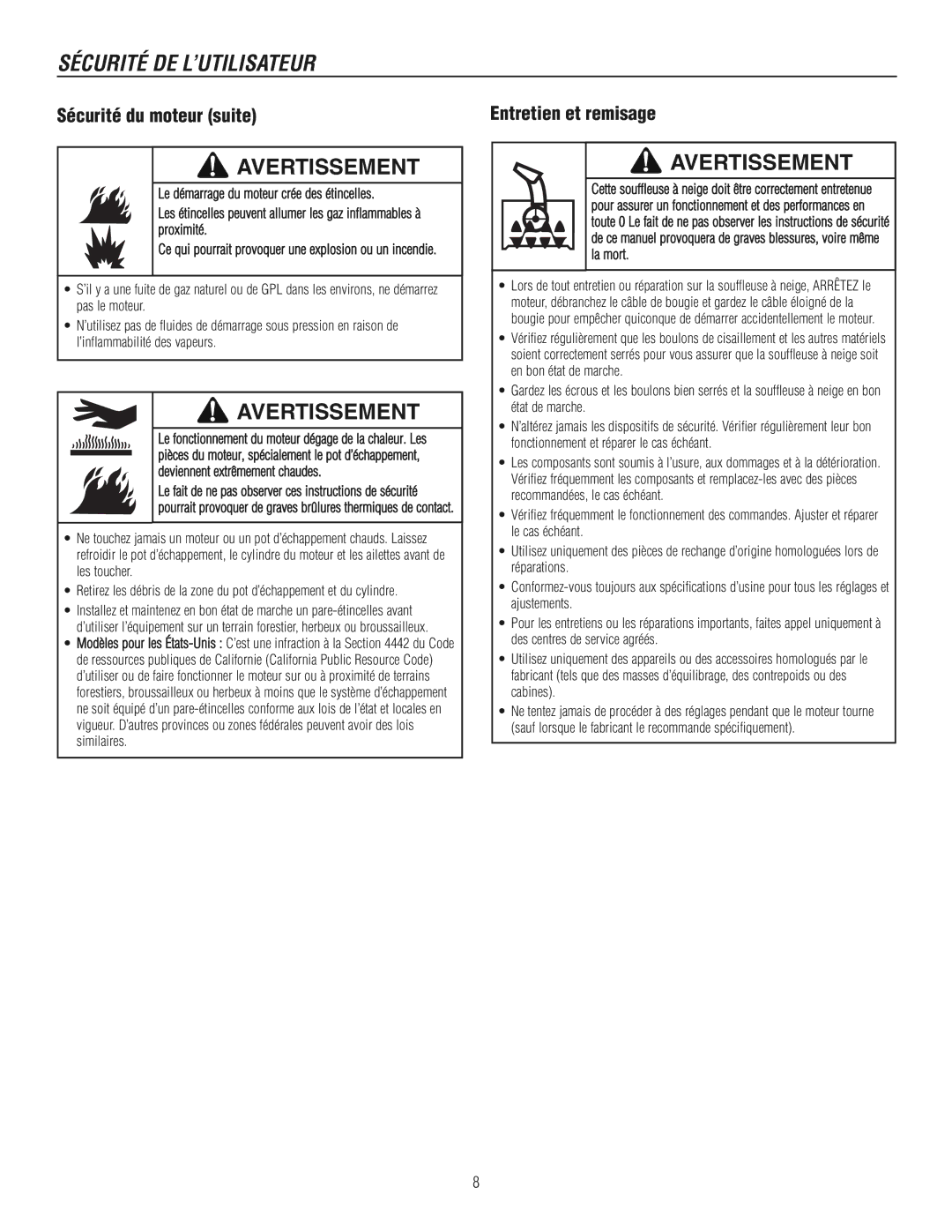 Murray 1695720, 1737921 manual Sécurité du moteur suite 