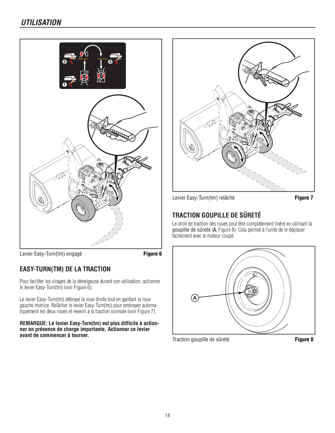 Murray 1695720, 1737921 manual Levier Easy-Turntm relâché, Facilement avec le moteur coupé Levier Easy-Turntm engagé 