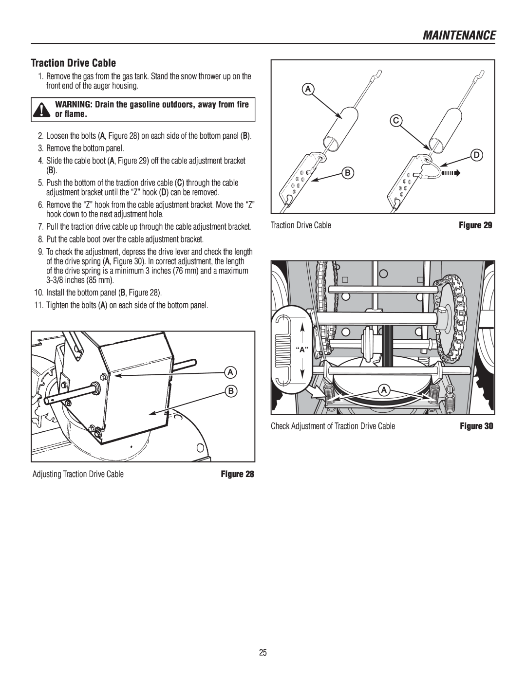 Murray 1737920, 1695722 manual Maintenance, Check Adjustment of Traction Drive Cable, Adjusting Traction Drive Cable 