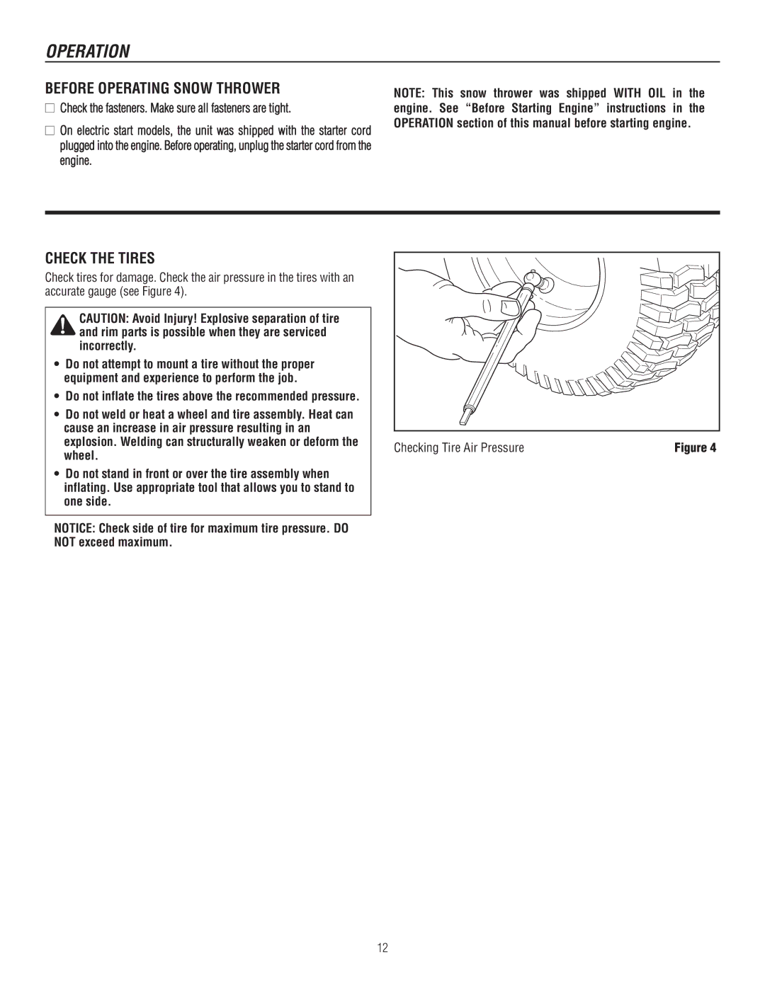 Murray 1695722, 1737920 manual Operation, Before Operating Snow Thrower 