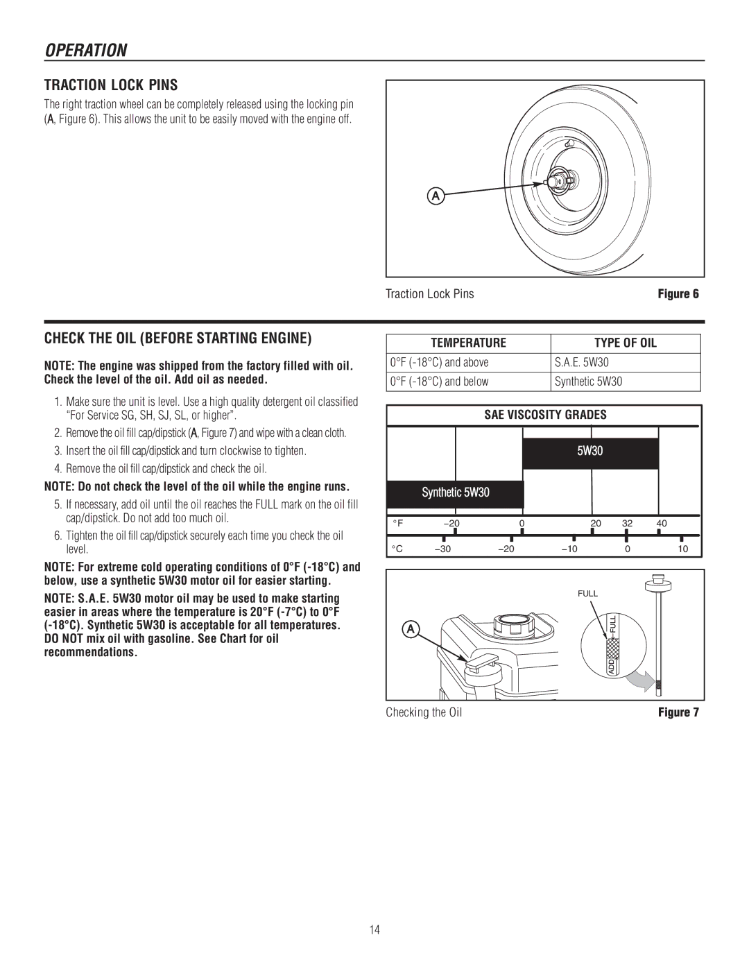 Murray 1695722, 1737920 manual Traction Lock Pins, Check the OIL Before Starting Engine, Checking the Oil 