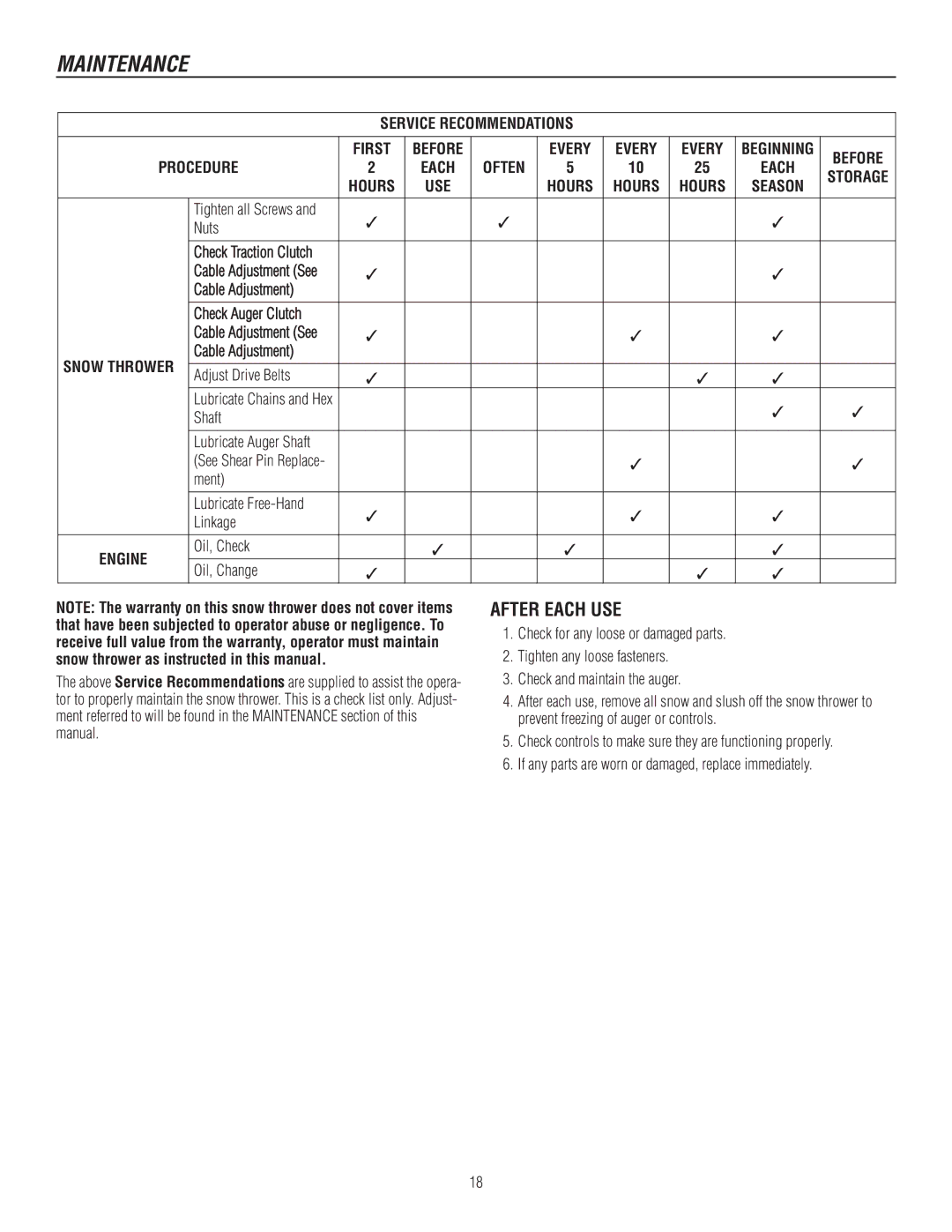 Murray 1695722, 1737920 manual Maintenance, After Each USE, Cable Adjustment 