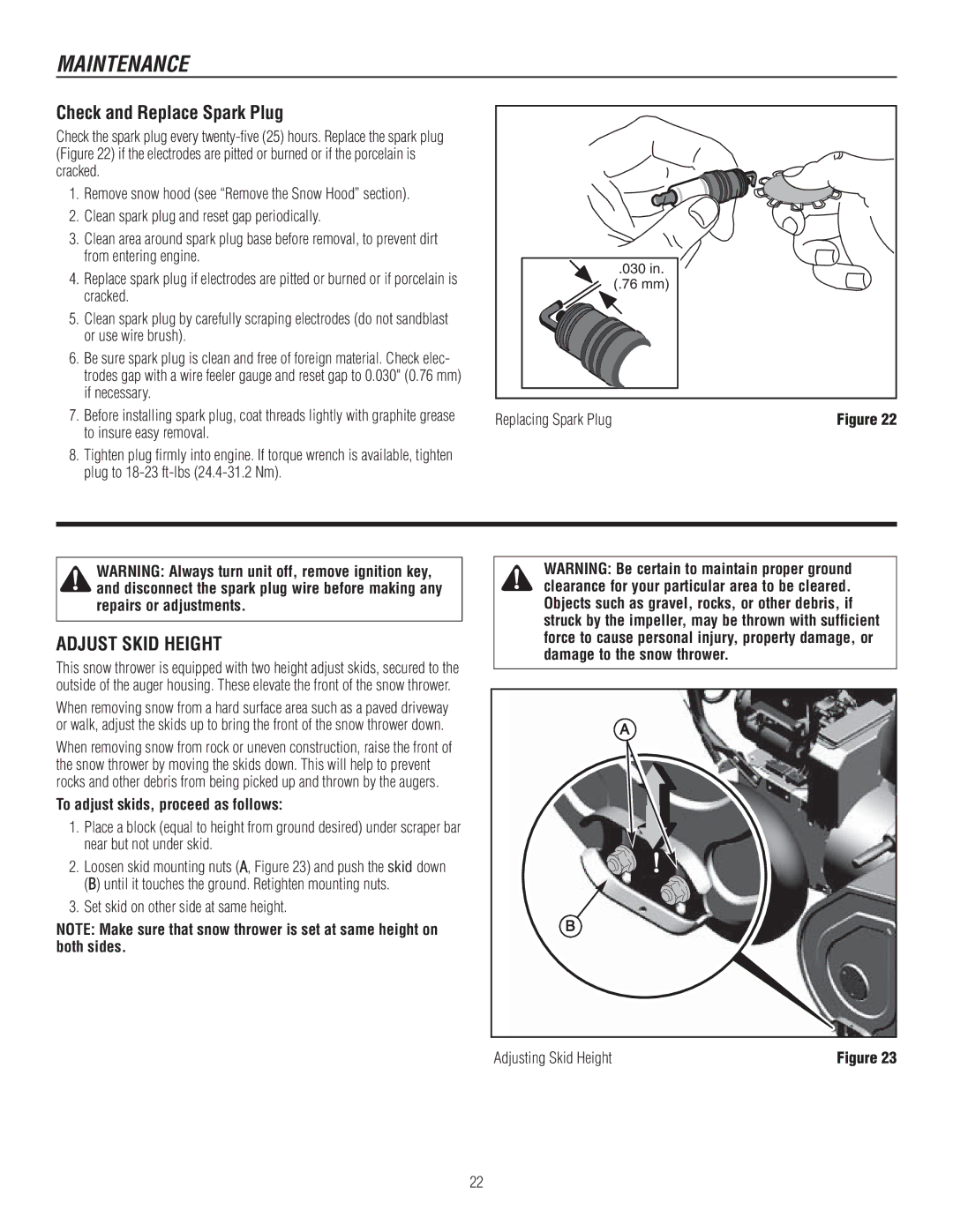 Murray 1695722, 1737920 manual Adjust Skid Height, Adjusting Skid Height 