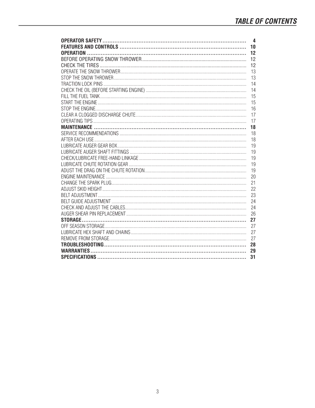 Murray 1737920, 1695722 manual Table of Contents 