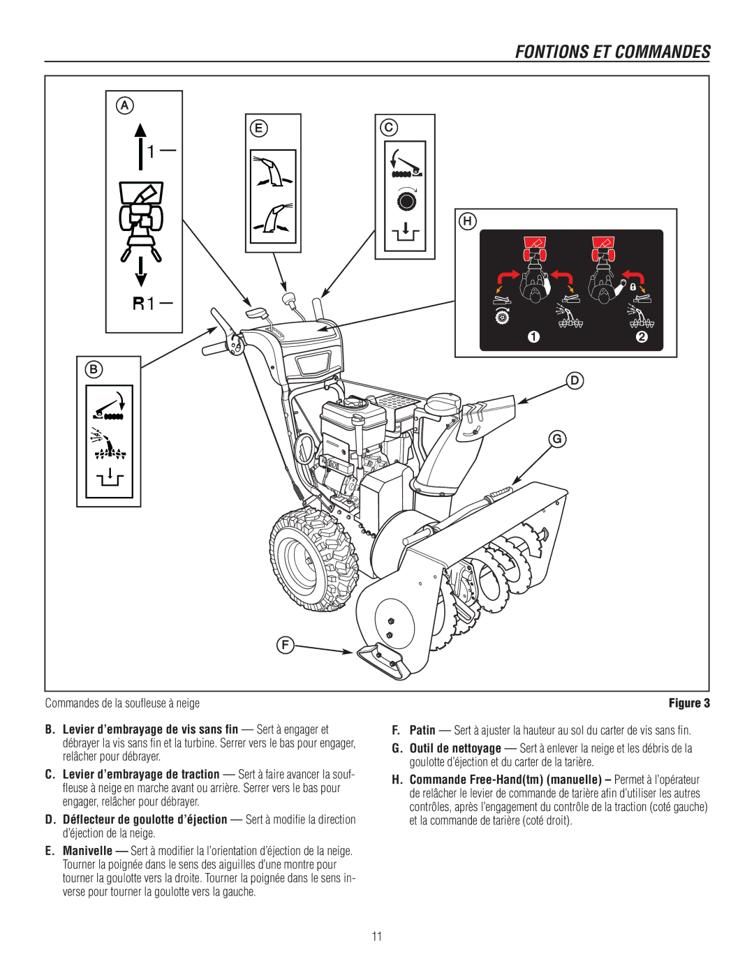 Murray 1737920, 1695722 manual Fontions ET Commandes, Commandes de la soufleuse à neige 