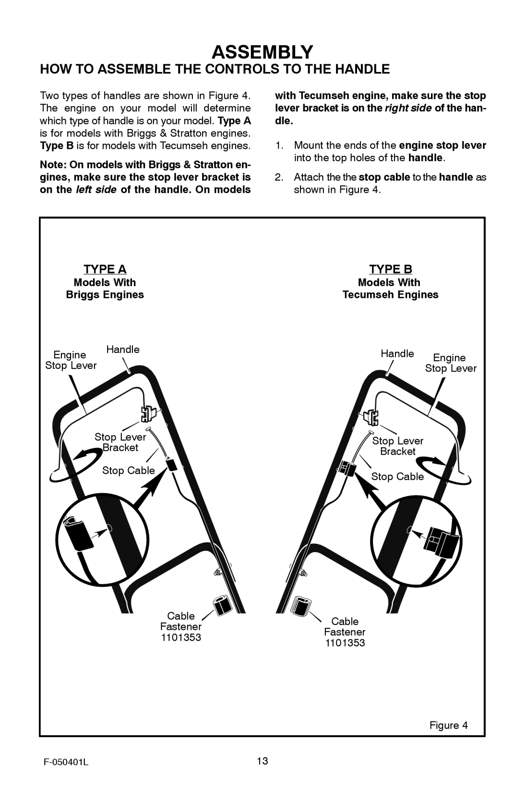 Murray 20-inch Push manual HOW to Assemble the Controls to the Handle, Models With 