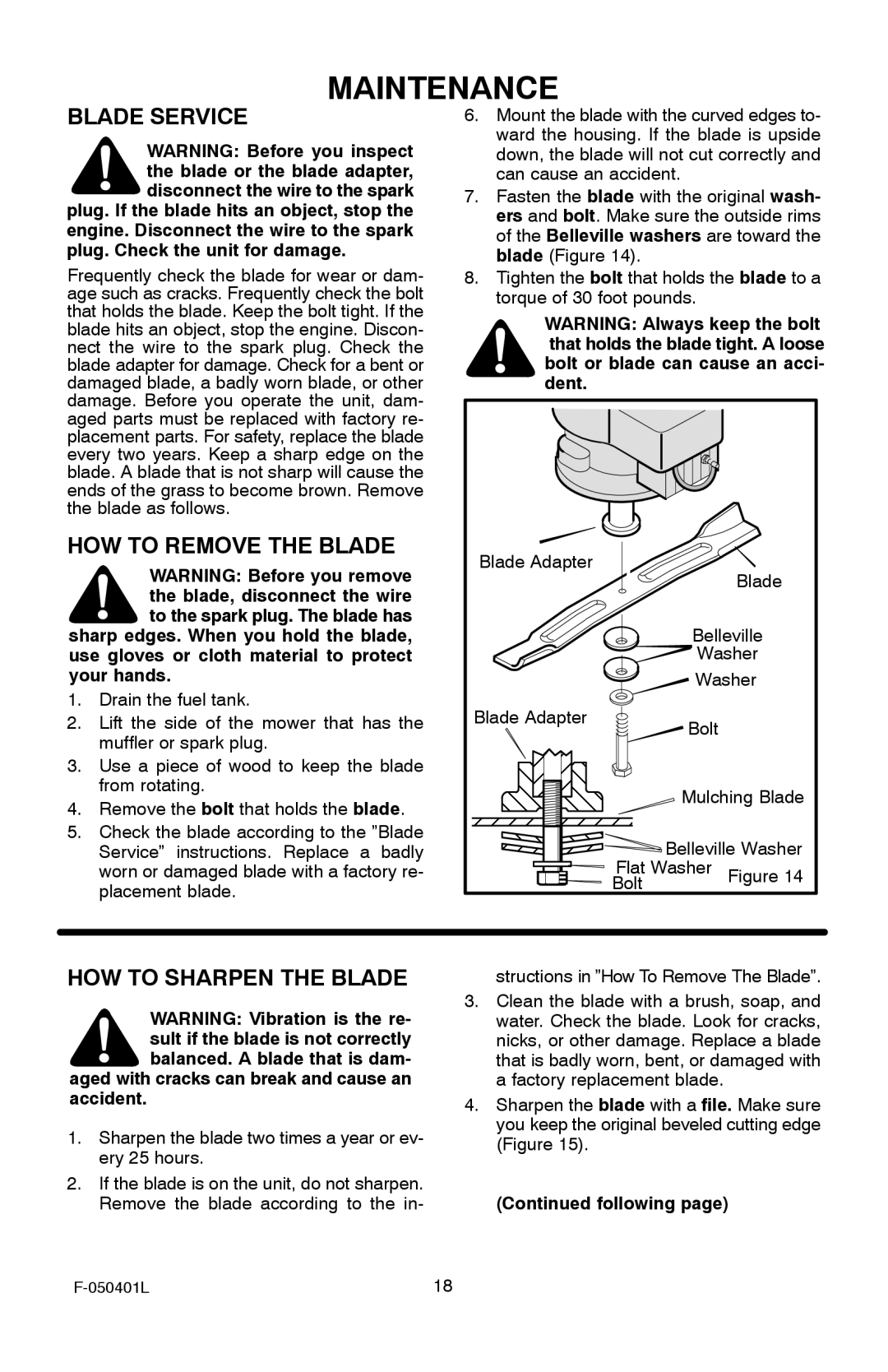 Murray 20-inch Push manual Blade Service, HOW to Remove the Blade, HOW to Sharpen the Blade 