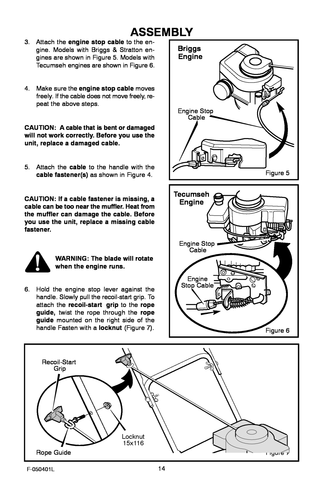 Murray 20-inch Push manual Assembly, WARNING The blade will rotate when the engine runs 