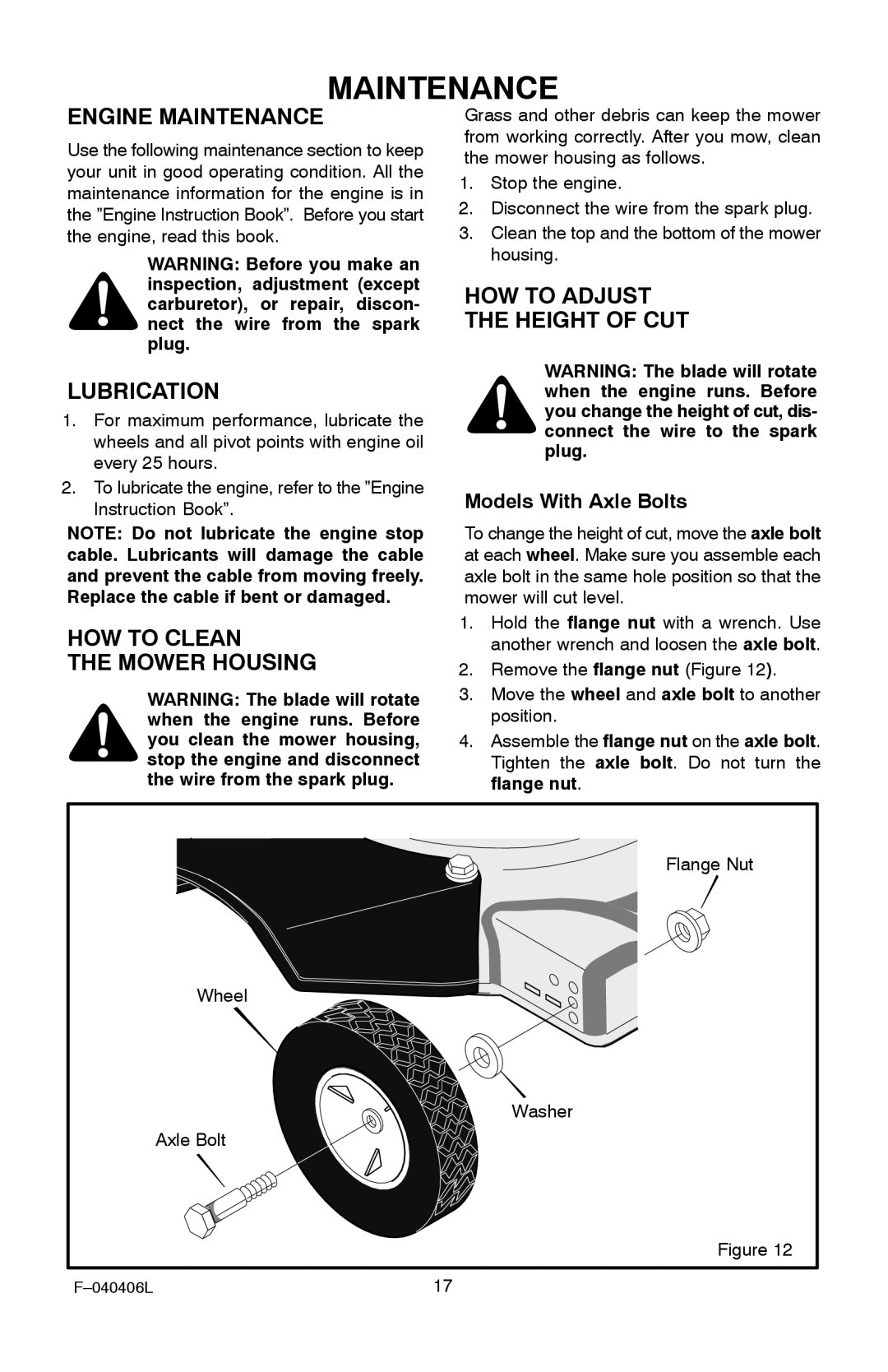 Murray 20-inch manual Maintenance 