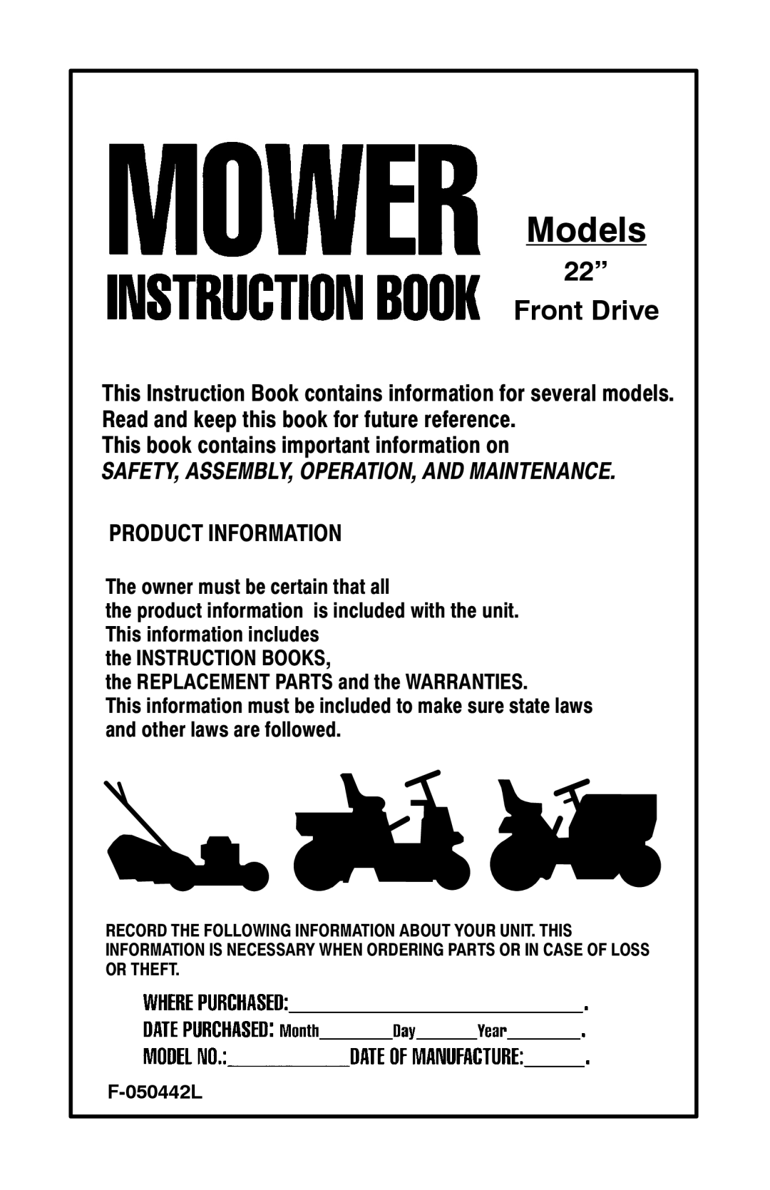 Murray 22 Front Drive manual Models 