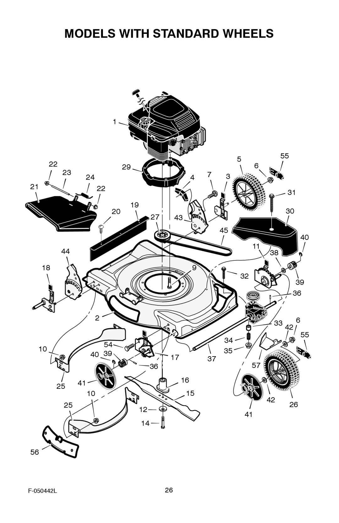 Murray 22 Front Drive manual Models with Standard Wheels 