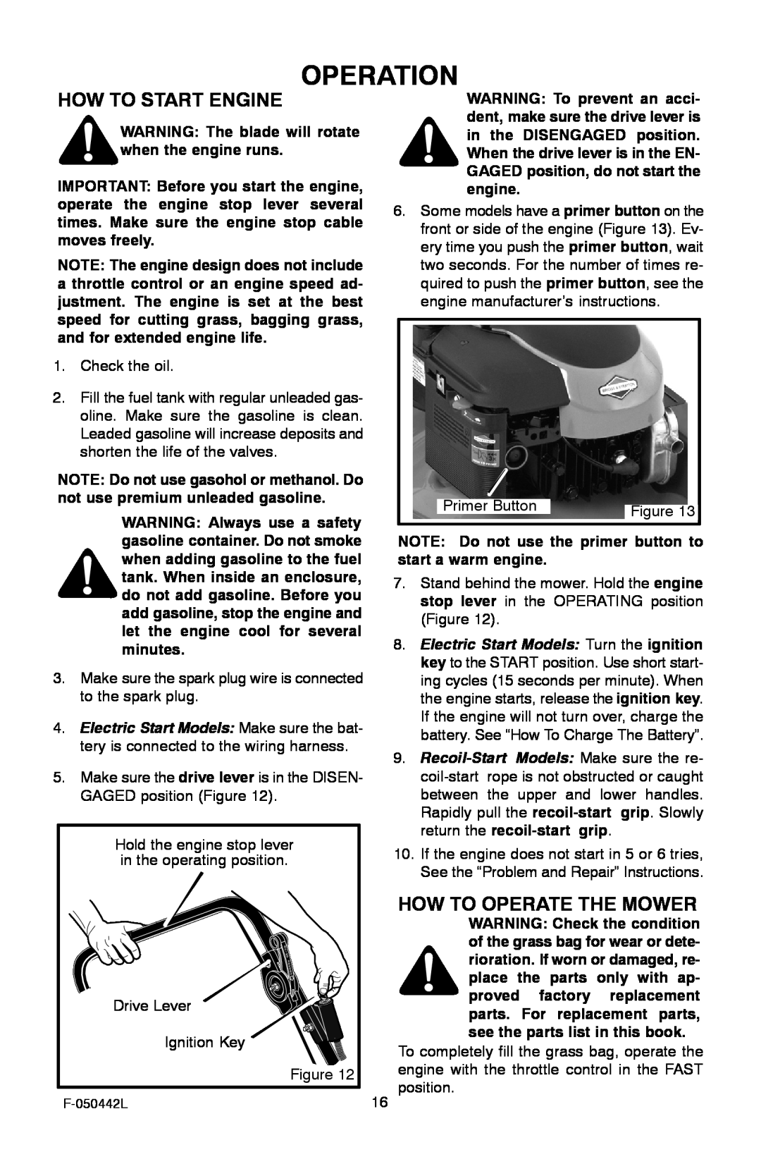 Murray 22" Front Drive manual Operation, How To Start Engine, How To Operate The Mower 
