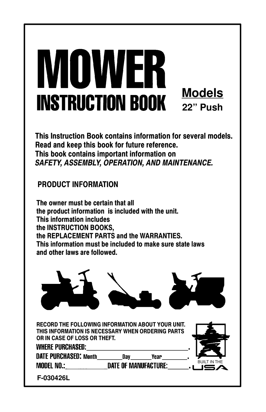 Murray 22 Push manual Models 