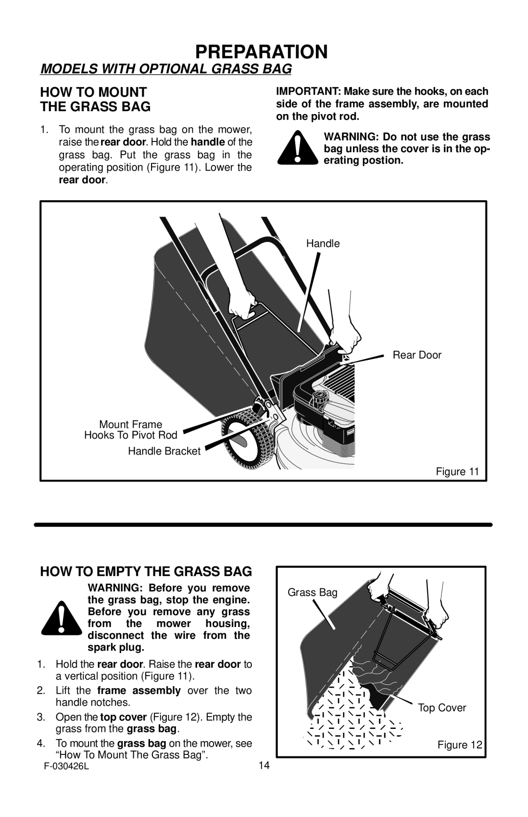 Murray 22 Push manual HOW to Mount the Grass BAG, HOW to Empty the Grass BAG 