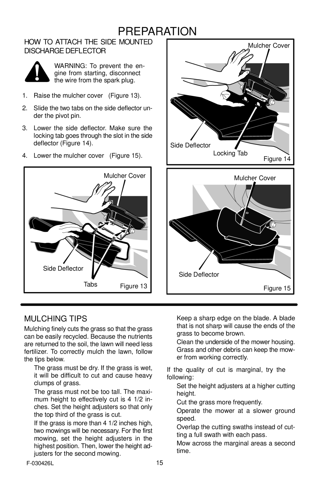 Murray 22 Push manual Mulching Tips, HOW to Attach the Side Mounted Discharge Deflector 