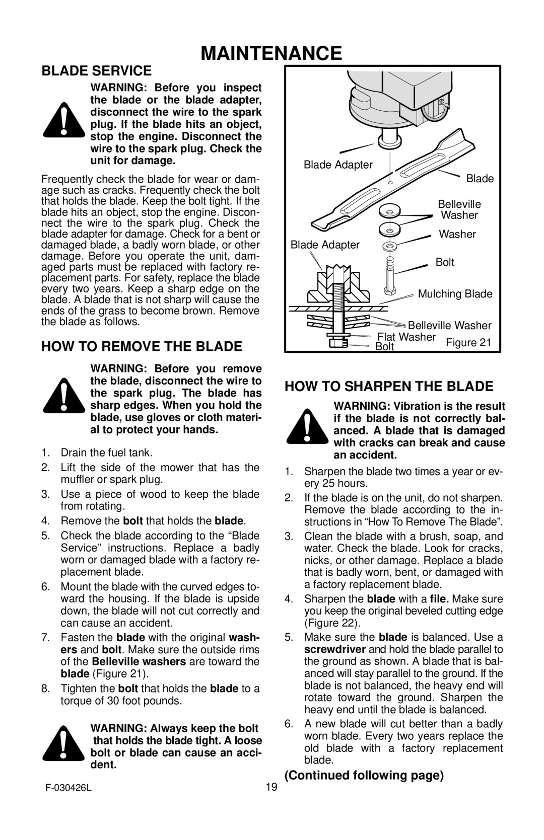 Murray 22 Push manual Blade Service, HOW to Remove the Blade, HOW to Sharpen the Blade 