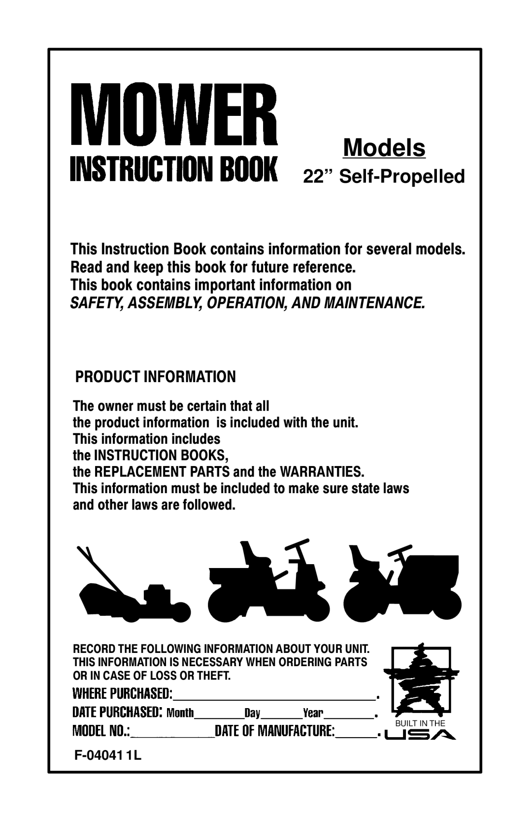 Murray 22 Self-Propelled manual Models 