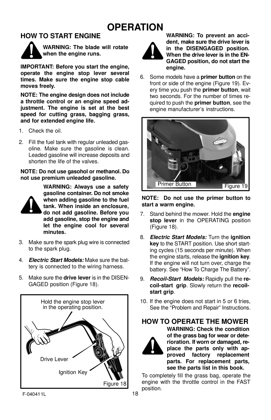 Murray 22 Self-Propelled manual HOW to Start Engine, HOW to Operate the Mower 