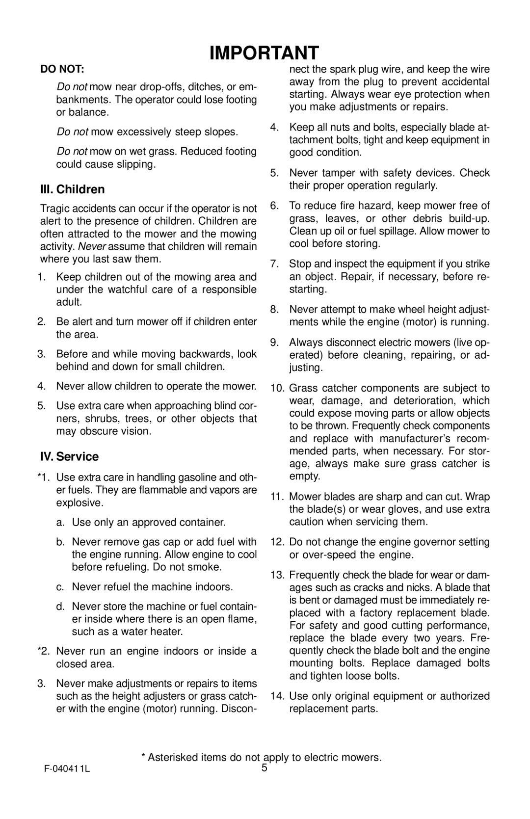 Murray 22 Self-Propelled manual Do not, Use only original equipment or authorized replacement parts 