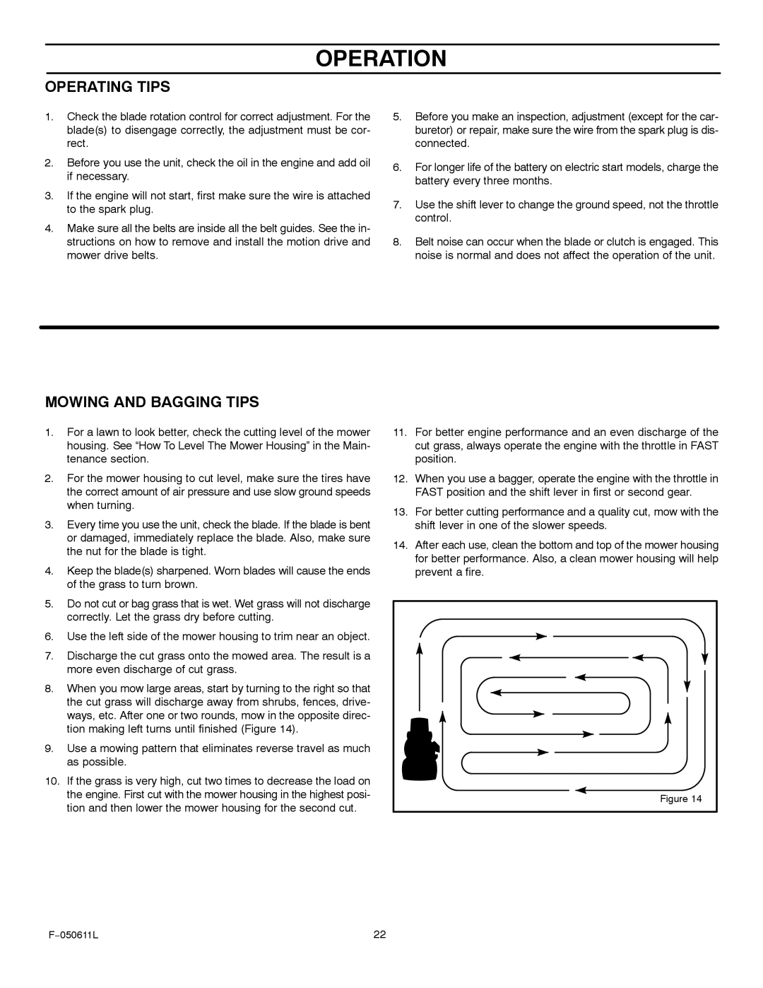 Murray 309007x8B manual Operating Tips, Mowing and Bagging Tips 