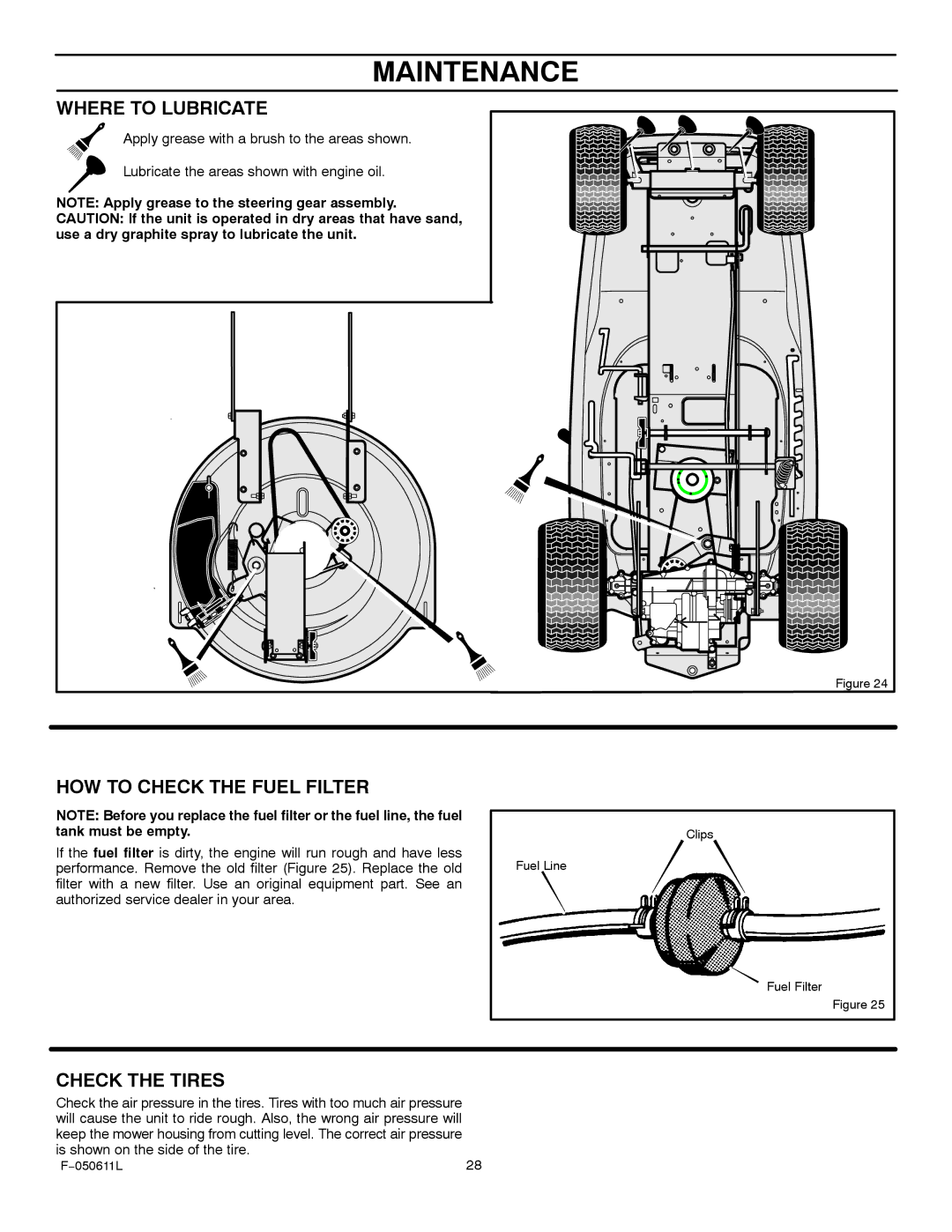 Murray 309007x8B manual Where to Lubricate, HOW to Check the Fuel Filter 