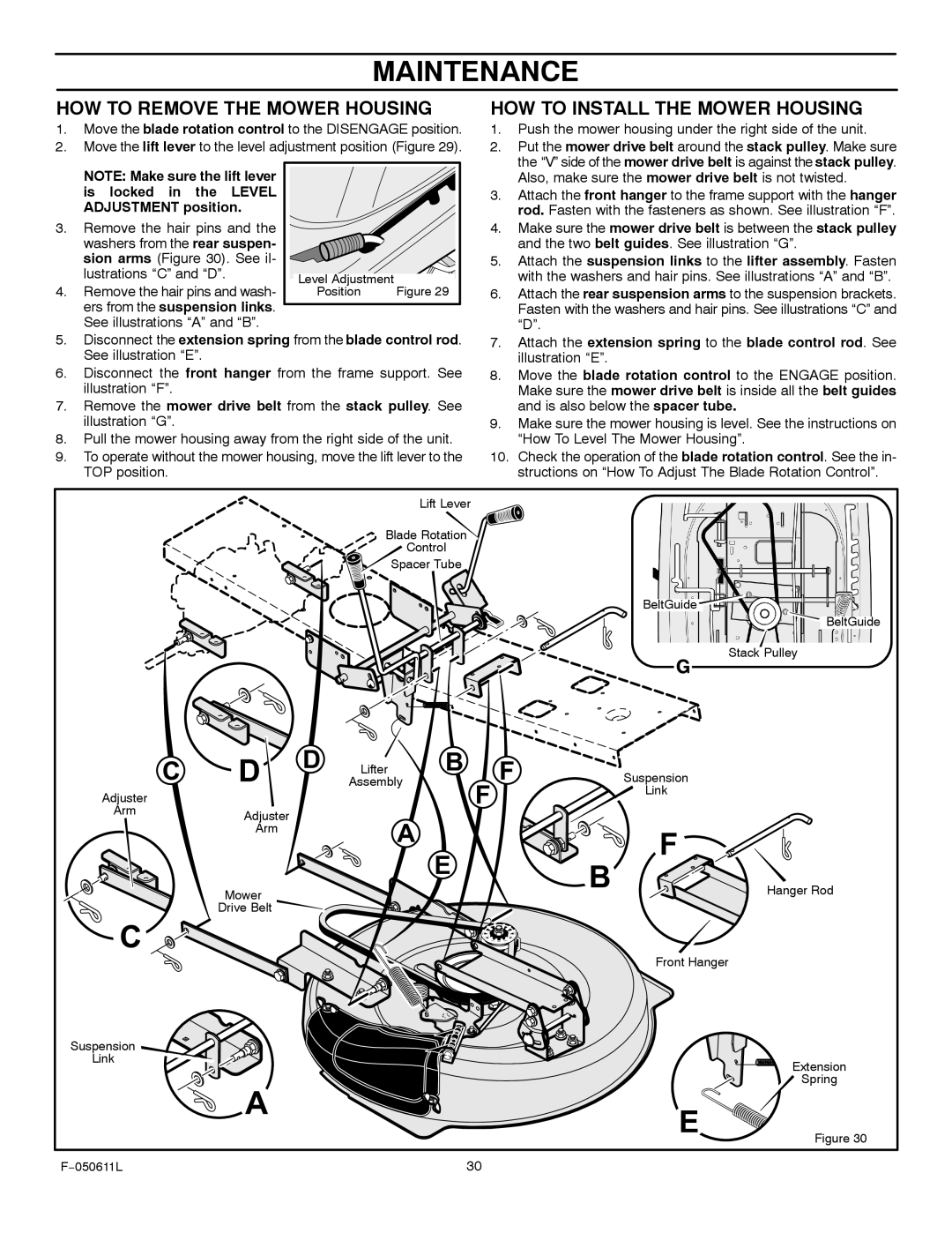 Murray 309007x8B manual HOW to Remove the Mower Housing, HOW to Install the Mower Housing 