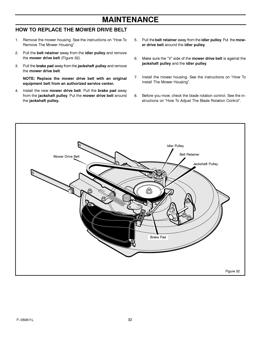 Murray 309007x8B manual HOW to Replace the Mower Drive Belt 