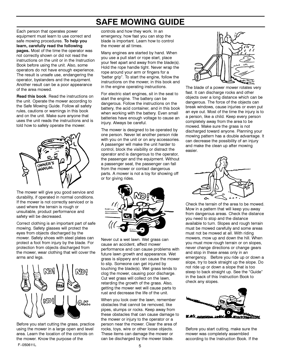 Murray 309007x8B manual Safe Mowing Guide 