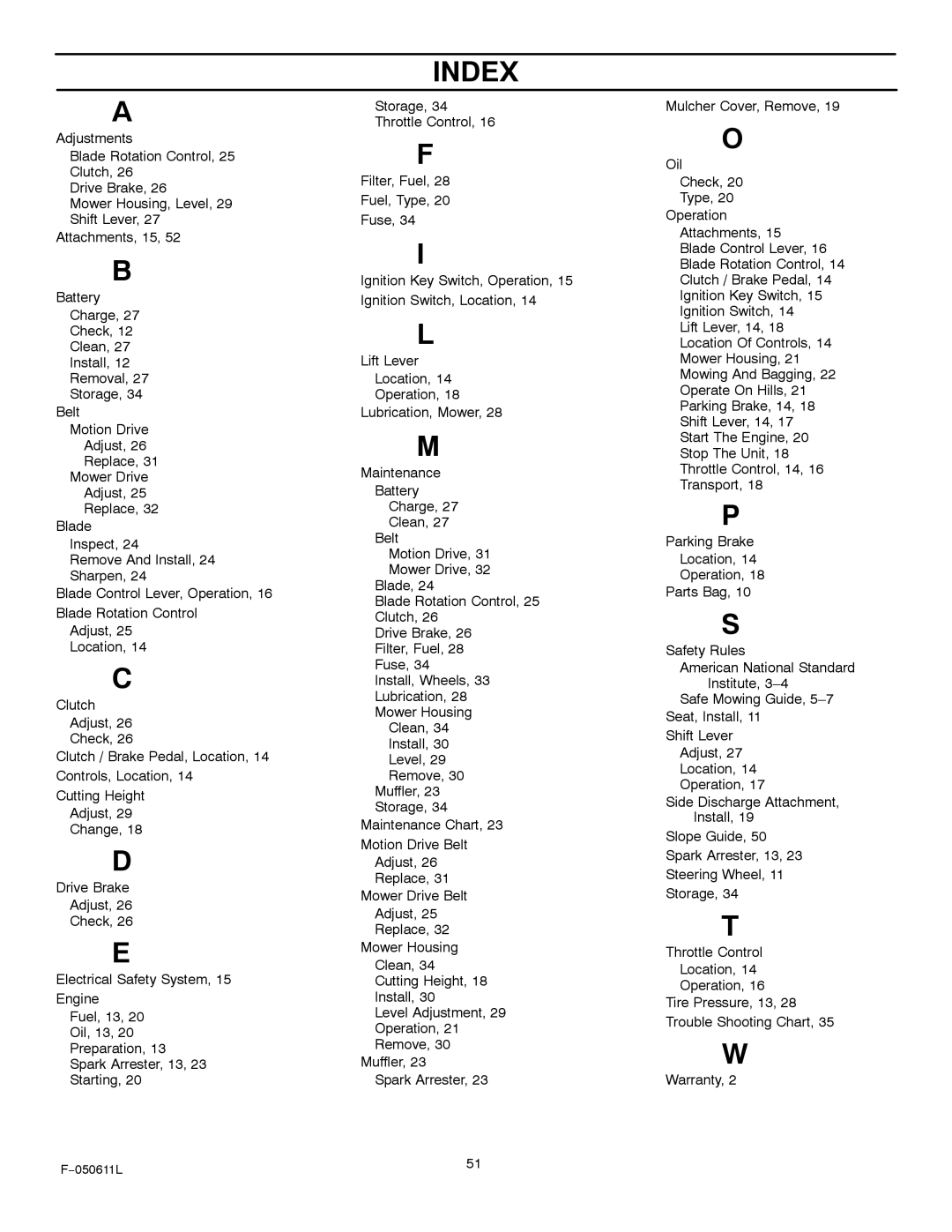 Murray 309007x8B manual Index 