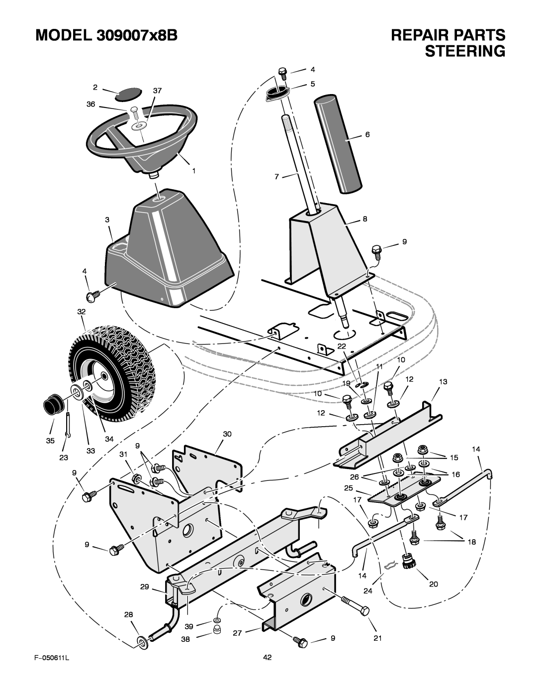 Murray manual Steering, MODEL 309007x8B, Repair Parts 