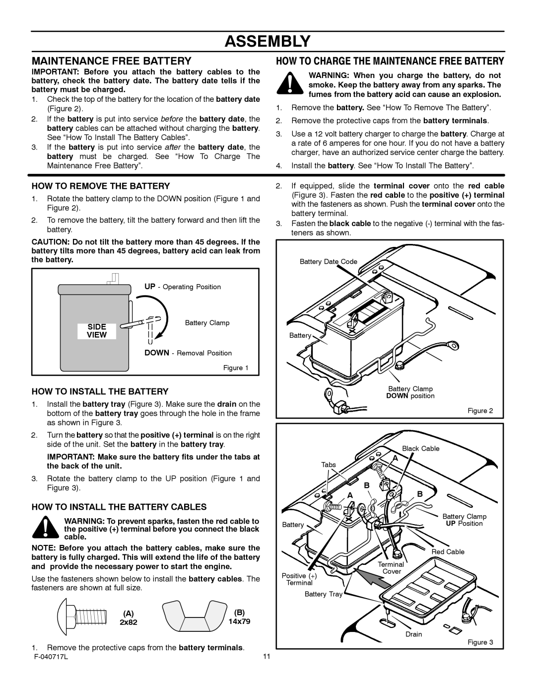 Murray 387002x92A manual HOW to Charge the Maintenance Free Battery 