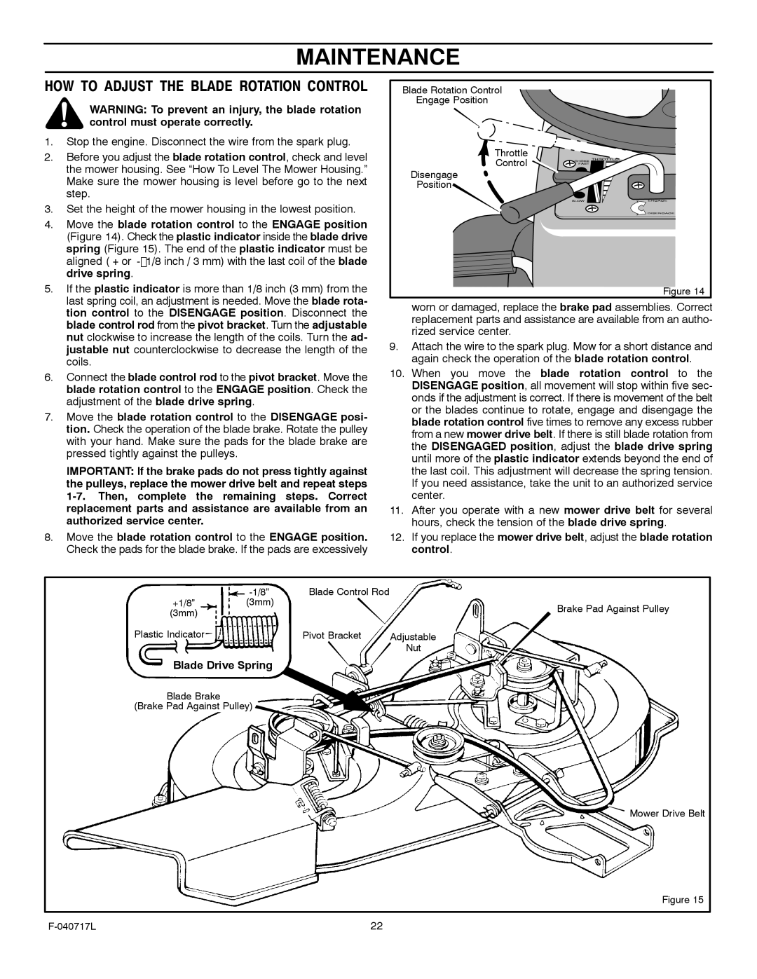 Murray 387002x92A manual HOW to Adjust the Blade Rotation Control 