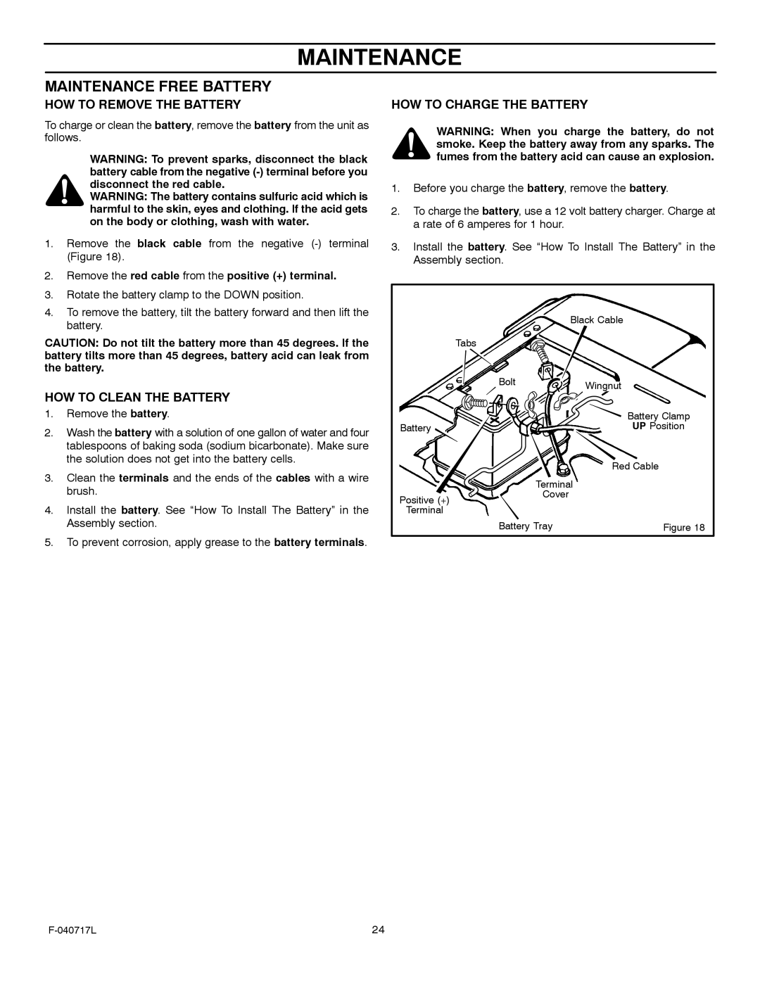 Murray 387002x92A manual HOW to Clean the Battery 