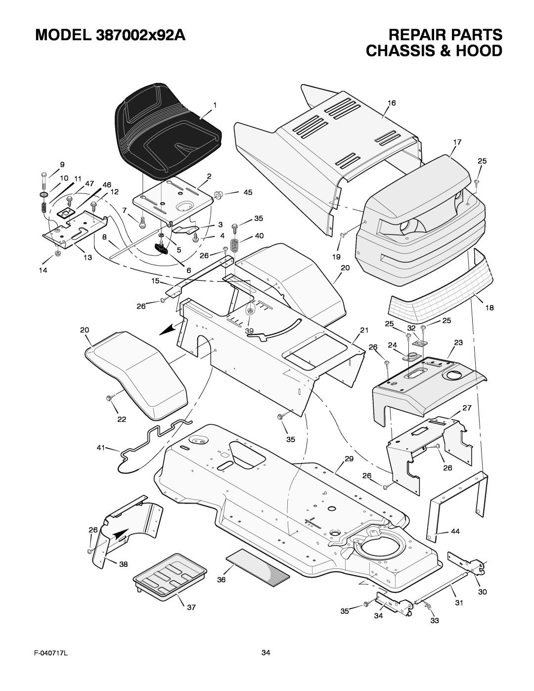 Murray manual MODEL 387002x92A, Repair Parts, Chassis & Hood, F-040717L 
