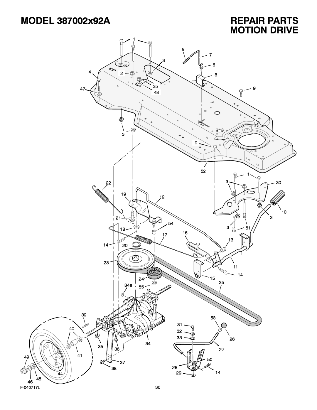 Murray manual Repair Parts Motion Drive, MODEL 387002x92A, 4941 