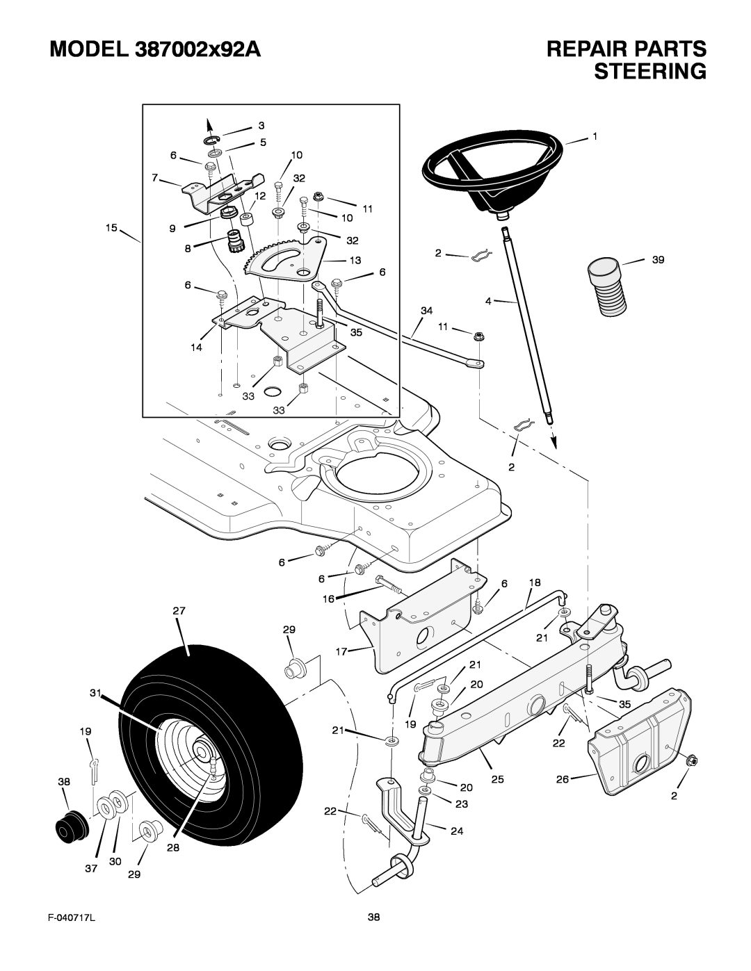 Murray manual Steering, MODEL 387002x92A, Repair Parts, F-040717L 