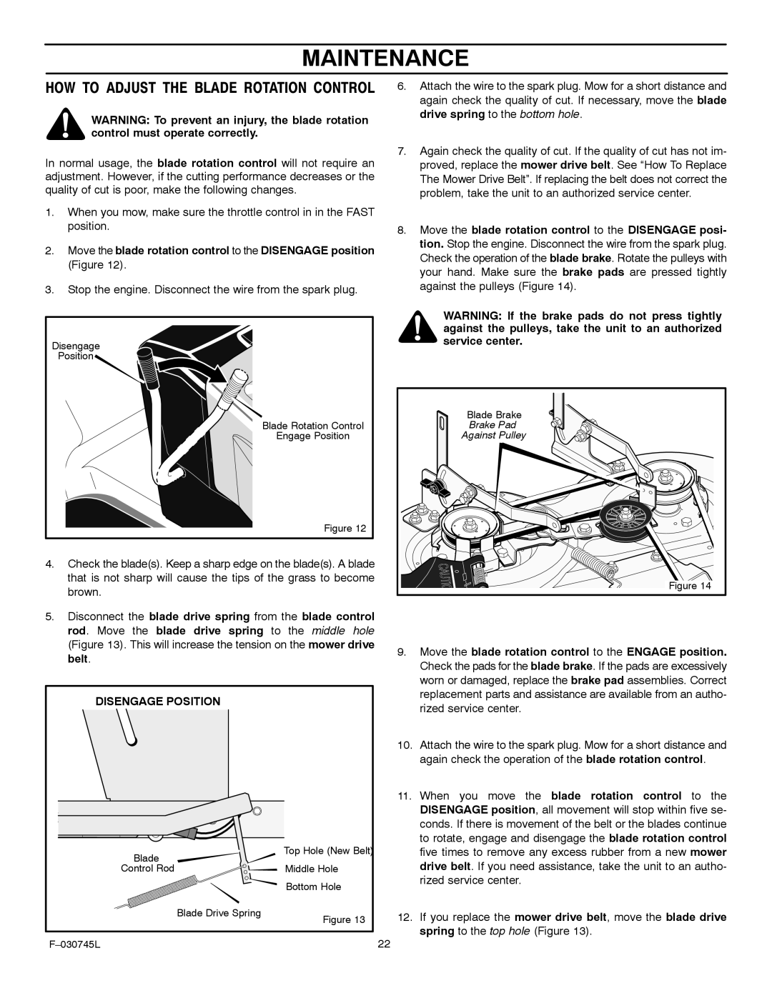 Murray 405000x8B manual HOW to Adjust the Blade Rotation Control 