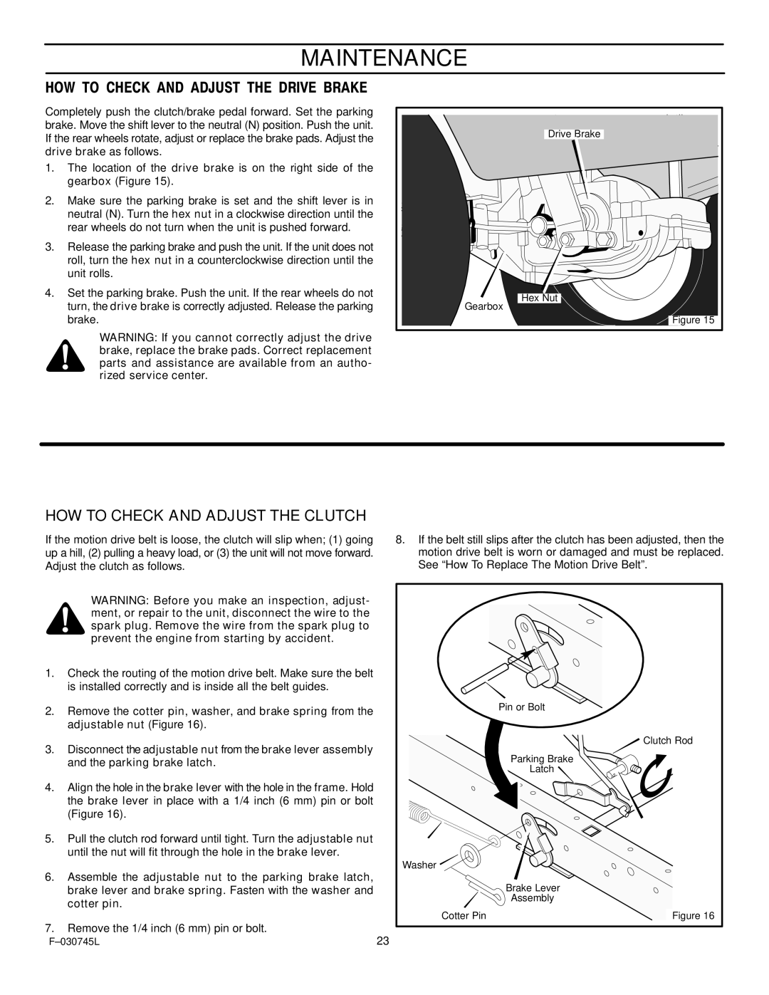 Murray 405000x8B manual HOW to Check and Adjust the Clutch, HOW to Check and Adjust the Drive Brake 